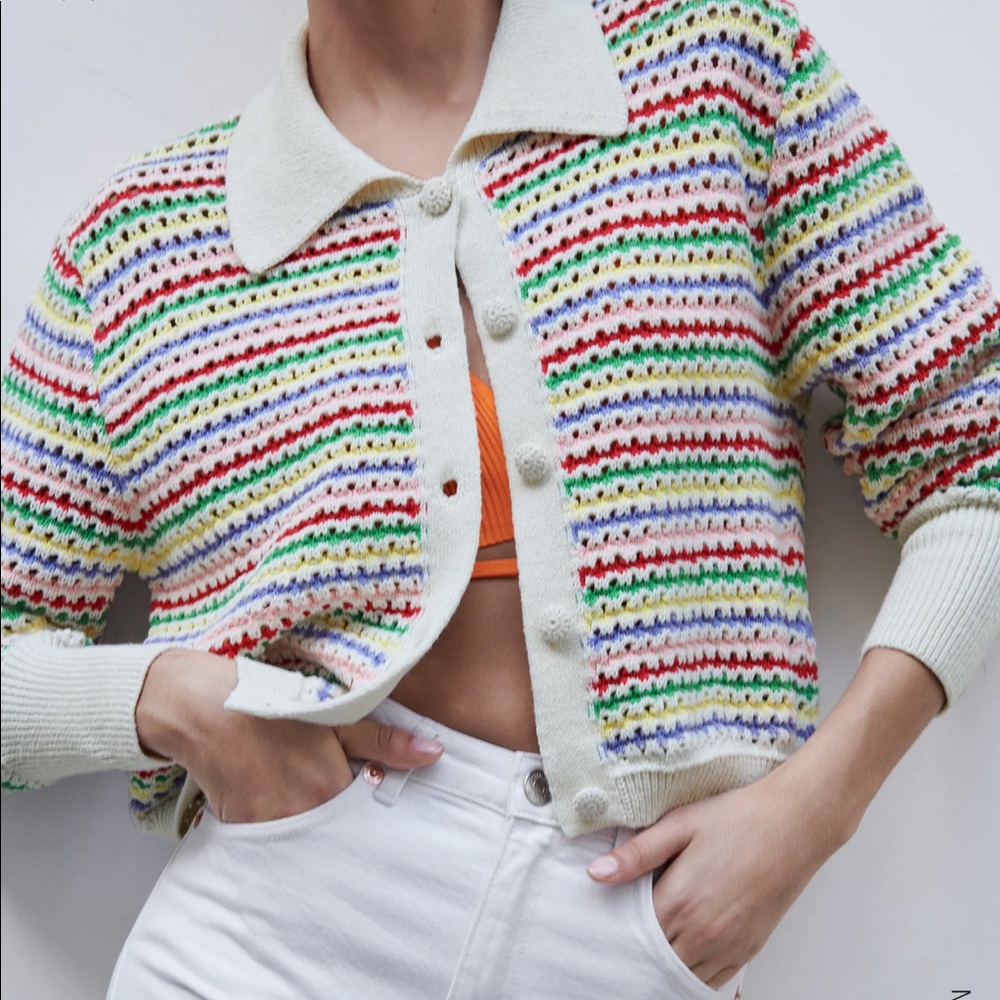 Zara Striped Multicolored Cardigan Knit Jacket - Picture 1 of 8